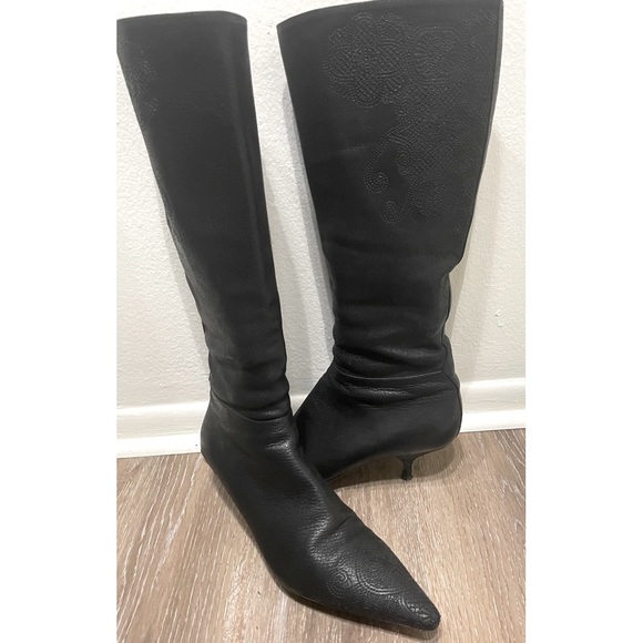 Prada Black Kitten Heeled Boots with Embroidered  Details - Picture 1 of 10